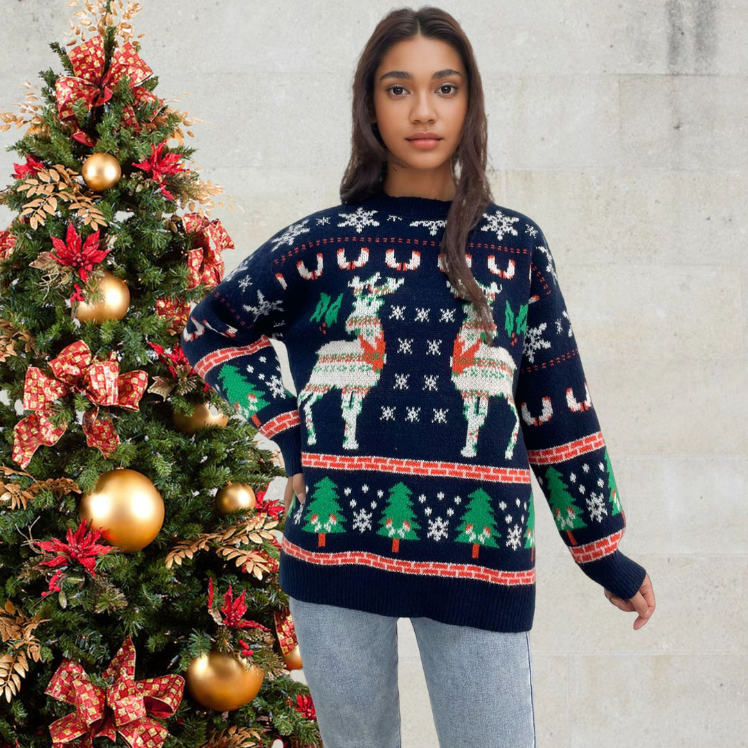 Damen festlicher Strickpullover mit Weihnachtsmotiv EB
