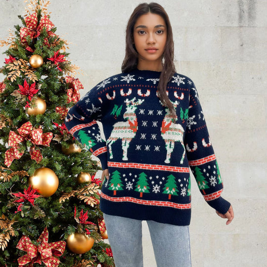 Damen festlicher Strickpullover mit Weihnachtsmotiv EB