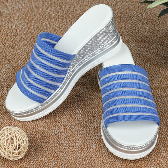 Damen modische Wedge-Pantoletten mit strukturiertem Obermaterial und atmungsaktivem Design EB