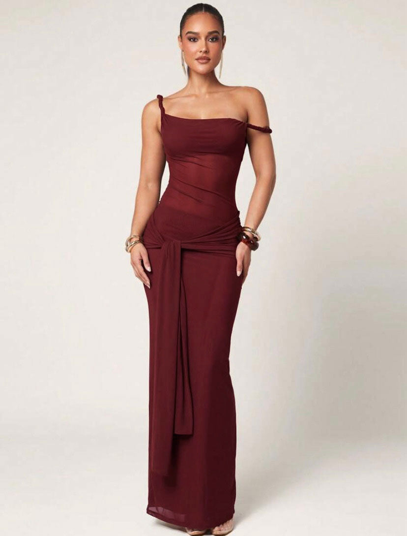 Damen Galakleid mit asymmetrischem Ausschnitt und dekorativem Wickeldetail EB