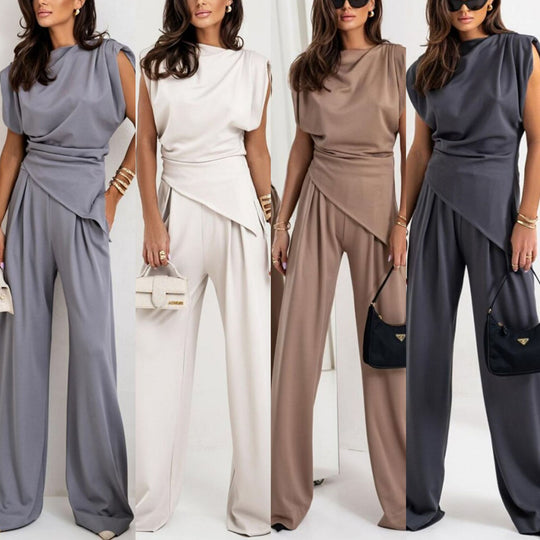 Damen Eleganter Jumpsuit mit asymmetrischem Schnitt und weitem Bein EB