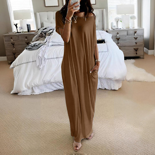 Damen Lockere Maxikleid mit Animal-Print und Seitentaschen EB