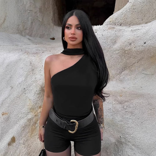 Damen Asymmetrisches Oberteil mit bindbarem Kragen und Raffung EB
