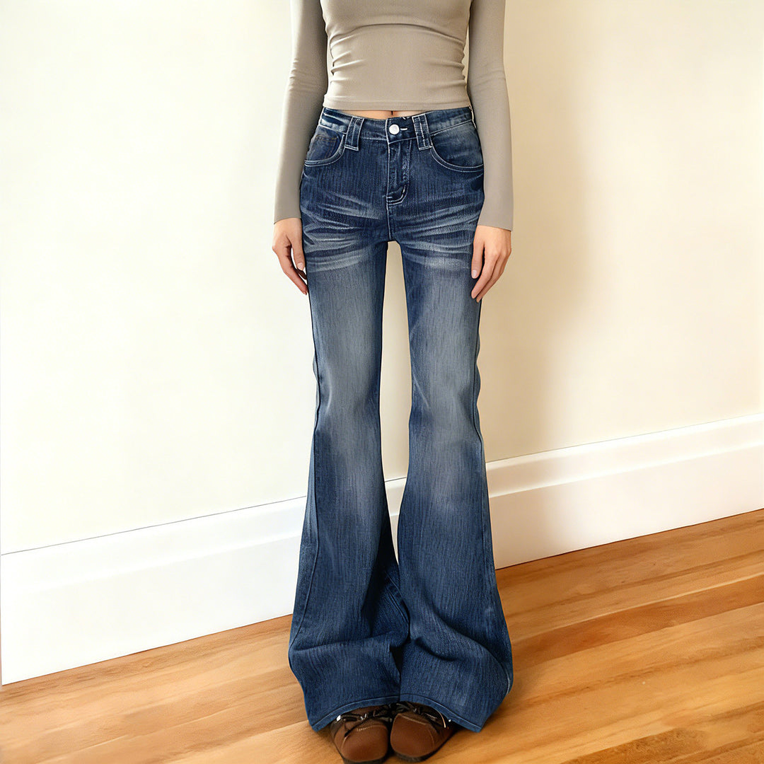 Damen Flared Jeans im lässigen Vintage-Stil mit hohem Bund und stylischen Waschungen EB