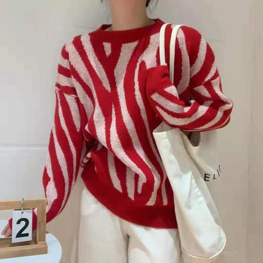 Damen Strickpullover mit modernem Streifenmuster und lässigem Schnitt EB
