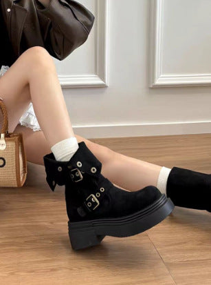 Damen Trendige Stiefel mit praktischem Schnallenverschluss und dicker Sohle EB