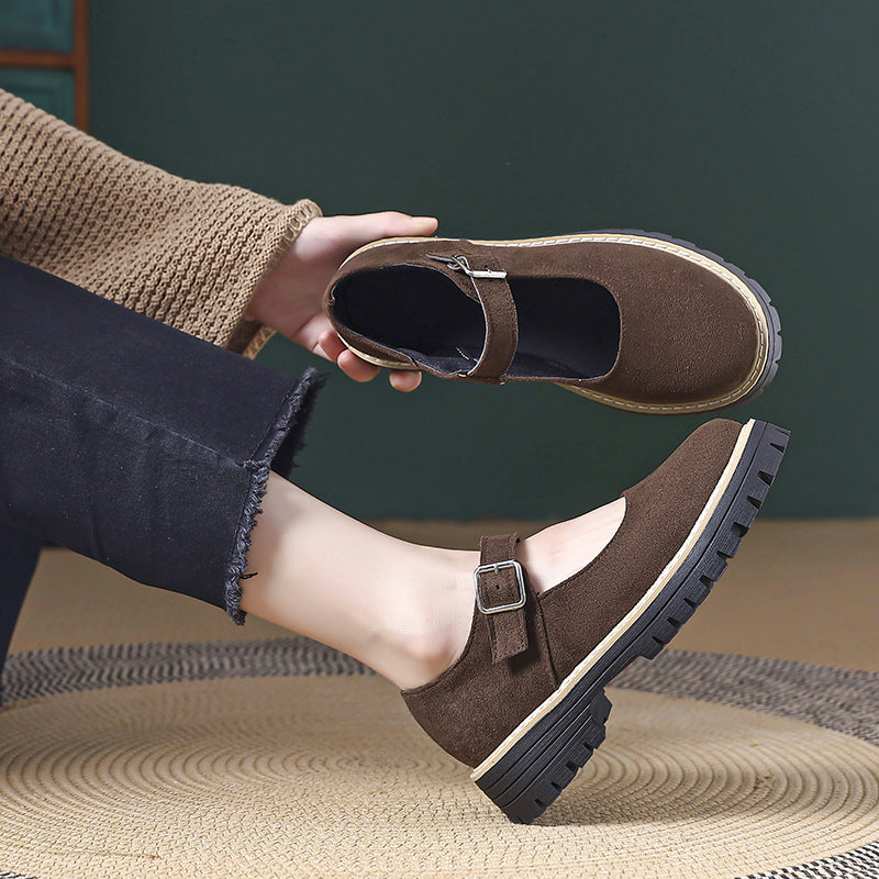 Damen Retro Mary Jane Schuhe mit robustem Profil und verstellbarem Riemen EB