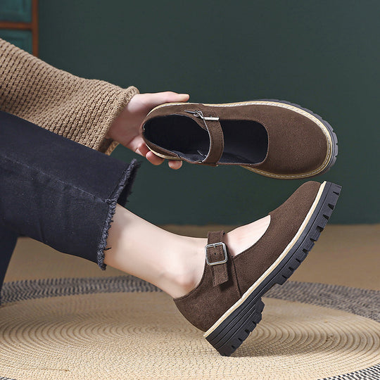 Damen Retro Mary Jane Schuhe mit robustem Profil und verstellbarem Riemen EB