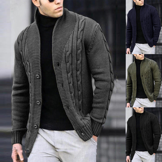 Herren Strickjacke mit robustem Zopfmuster und langlebigem Knopfverschluss EB