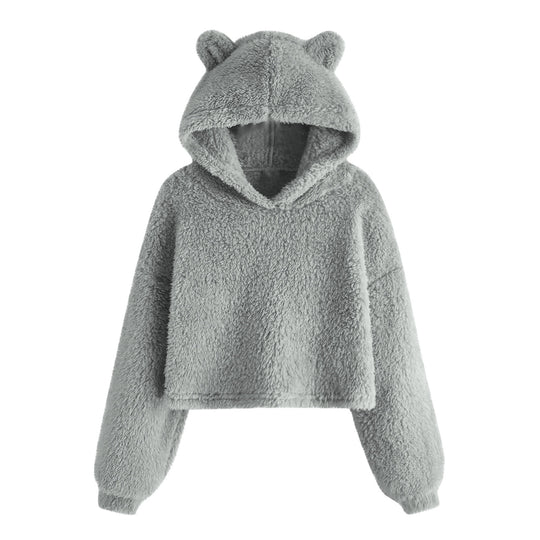 Damen Kuscheliger Fleece Hoodie mit Bärenohren EB