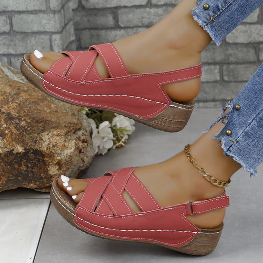 Damen Komfortable Keilabsatz-Sandalen mit geflochtenem Riemendesign EB