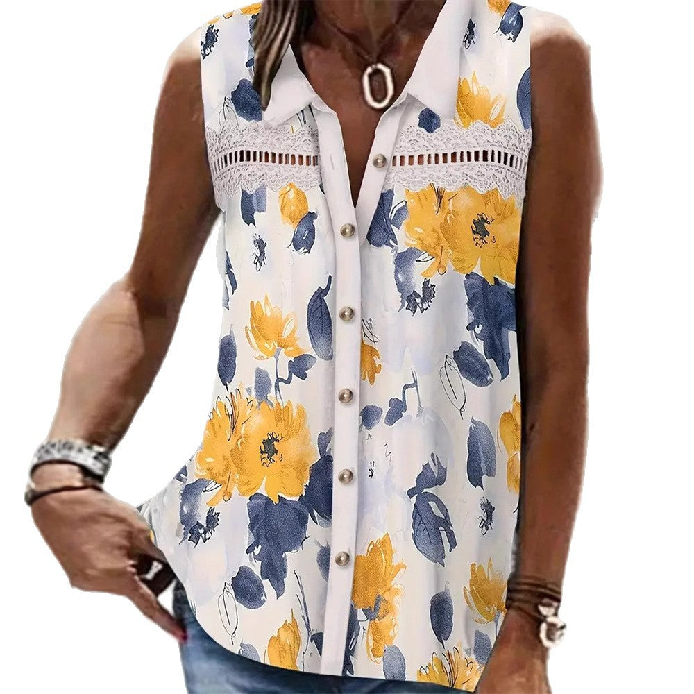 Damen Blusenshirt mit femininen Blumenmustern und feinen Spitzenakzenten Heidi-Mode