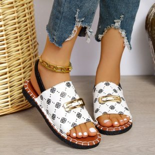 Damen Offene Pantolette mit Metallornament und kontrastierter Ziernaht EB