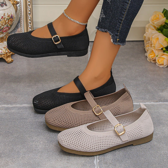 Damen bequeme Ballerinas mit modischem Lochdesign und dekorativem Riemchen EB