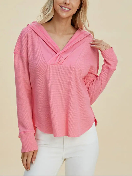 Damen Freizeit Hoodie mit raffiniertem Ausschnitt EB