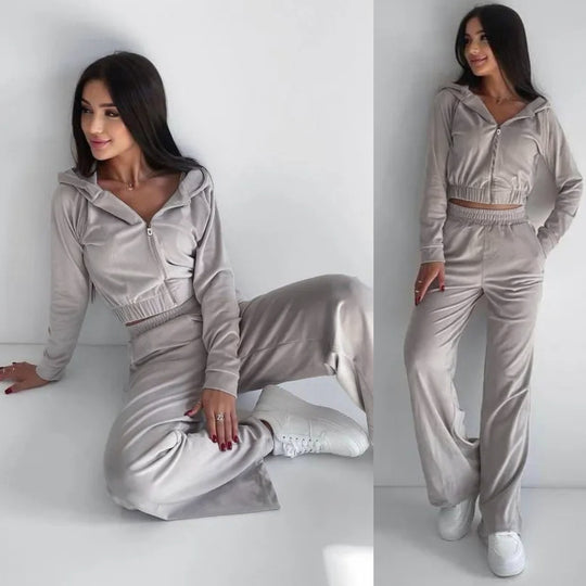 Damen nan kurz geschnittenes Thermo-Fleece-Set mit Halbfront-Reißverschluss und hohem Komfortbund EB