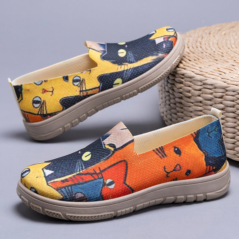 Damen Modische Slip-On Sneaker mit buntem Muster EB