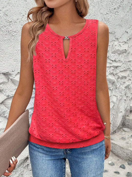 Damen luftiges Tanktop mit dekorativem Ausschnitt und feiner Struktur EB