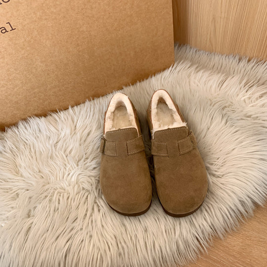 Damen Komfort Clogs mit modischer Schnalle und weichem Veloursoberteil EB