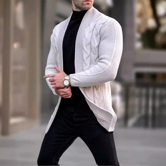 Herren Grobstrick Cardigan mit modischem Zopfmuster und lässigem Schnitt EB