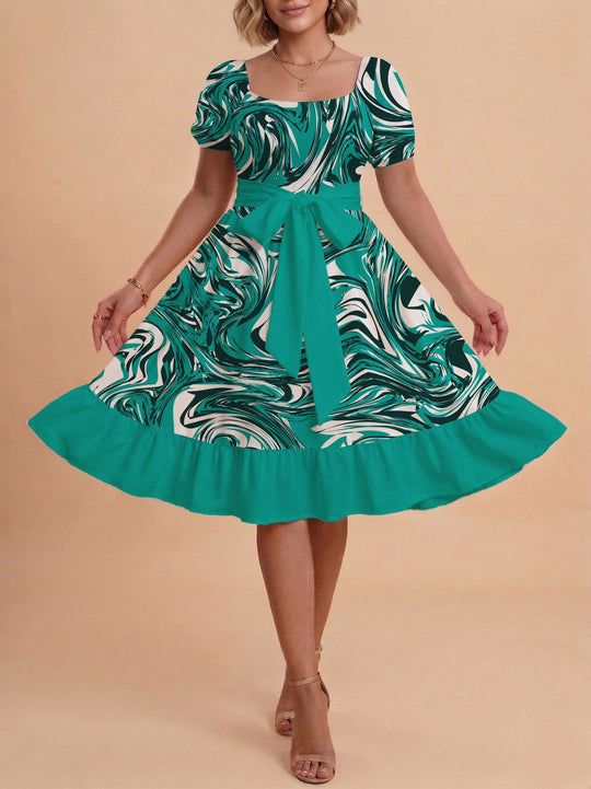 Damen Verspieltes Maxikleid mit Bärenmuster und taillierbarem Band EB