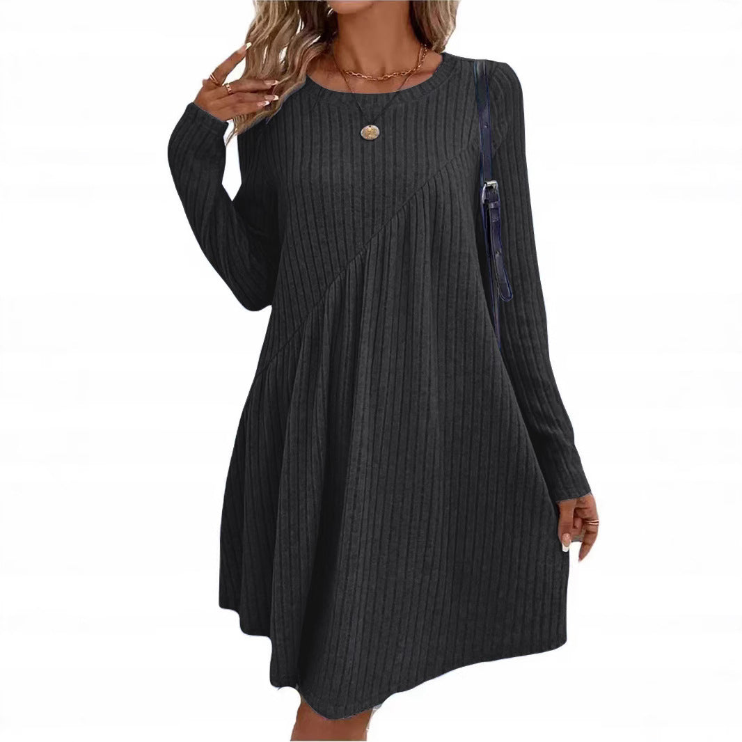 Damen lässiges Strickkleid mit asymmetrischem Schnitt und langen Ärmeln EB