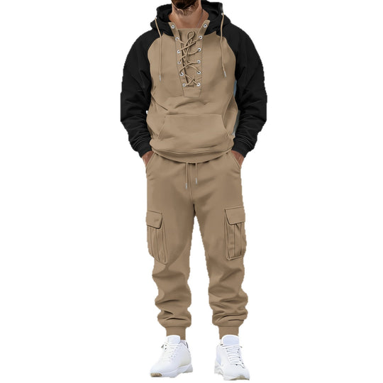 Herren nan Kapuzen-Sweatshirt mit vorn geschnürter Blende, Raglanärmeln und Kängurutasche EB