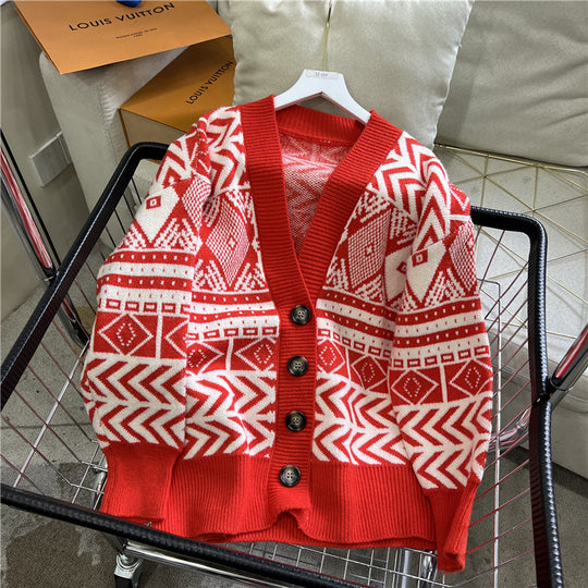 Damen Übergroße Strickjacke mit geometrischem Muster EB