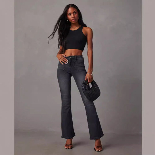 Damen Flared Jeans mit hochgeschnittenem Bund und moderner Waschung EB
