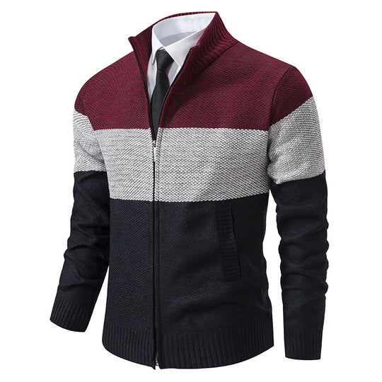 Herren modische Strickjacke mit strukturiertem Farbblockdesign EB