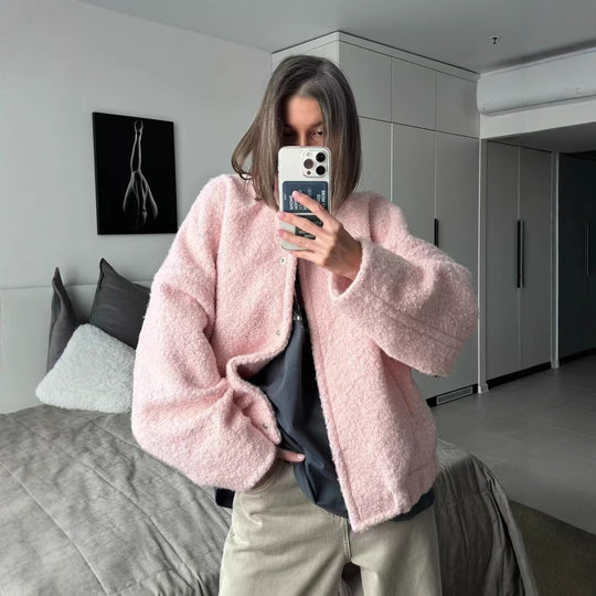 Damen Wolljacke im modernen Teddy-Stil EB