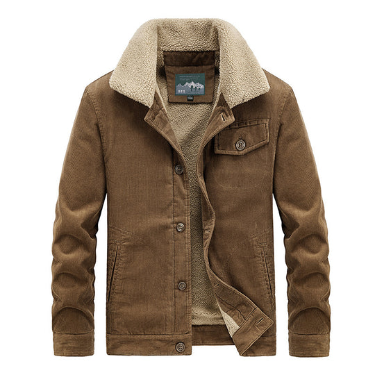 Herren Cord‑Blouson mit durchgehendem Sherpa‑Innenfutter und Umlegekragen EB
