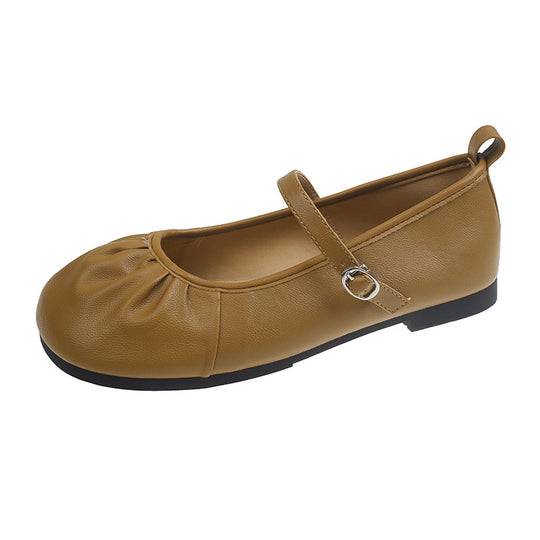 Damen Ballerinas mit modischem Riemchen und femininer Faltenoptik EB