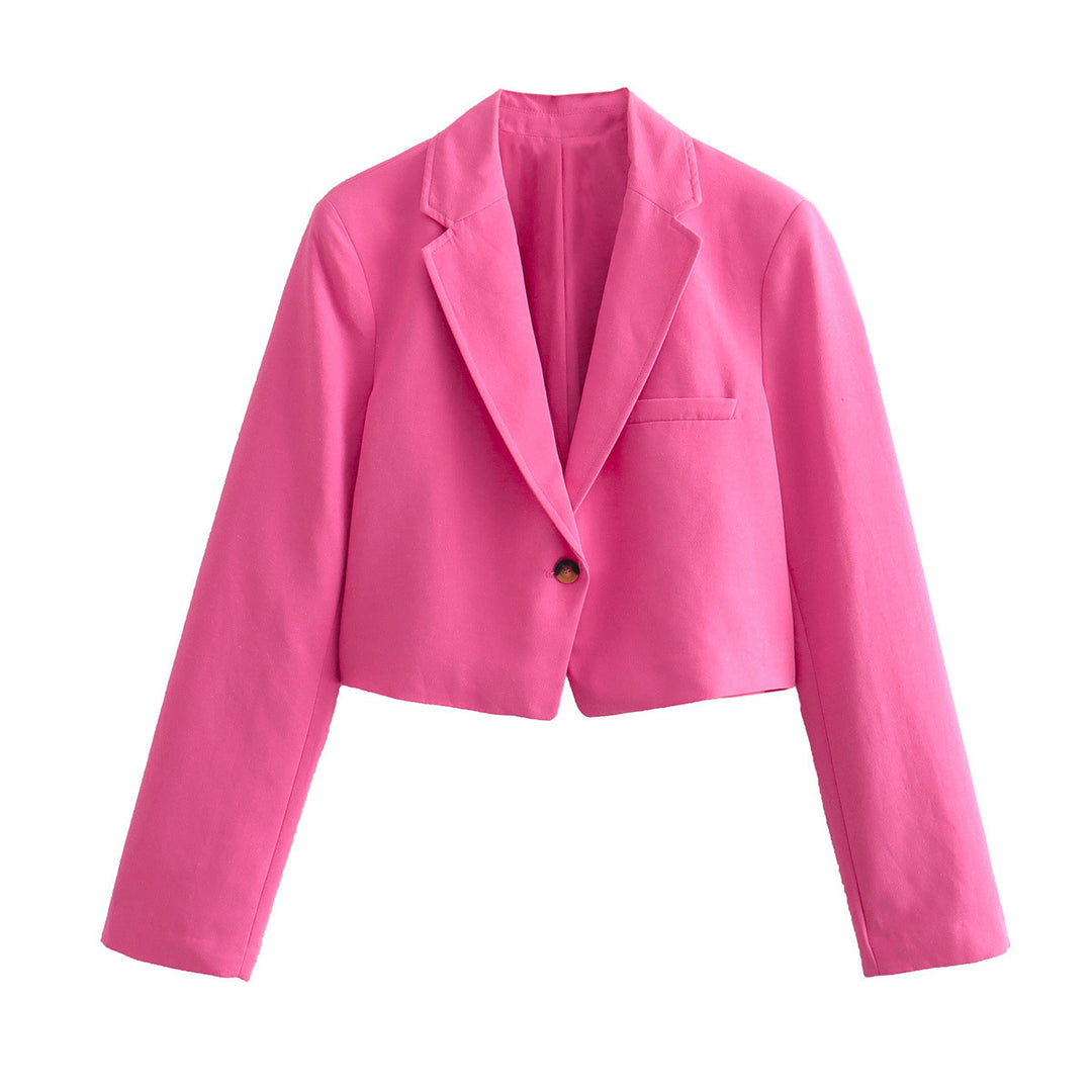 Damen cropped Blazerjacke mit elegantem Revers und praktischen Taschen EB