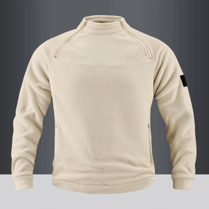Herren taktischer Fleece-Pullover mit Schulterreißverschlüssen, Kinnschutz und Klettpanel EB
