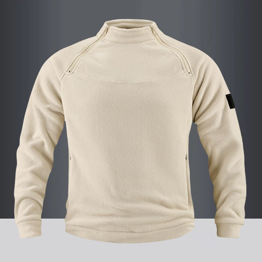 Herren taktischer Fleece-Pullover mit Schulterreißverschlüssen, Kinnschutz und Klettpanel EB