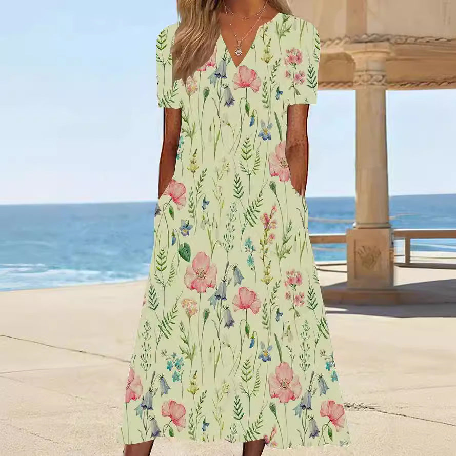 Damen Blumengemusterte Sommerkleid mit Taschen EB