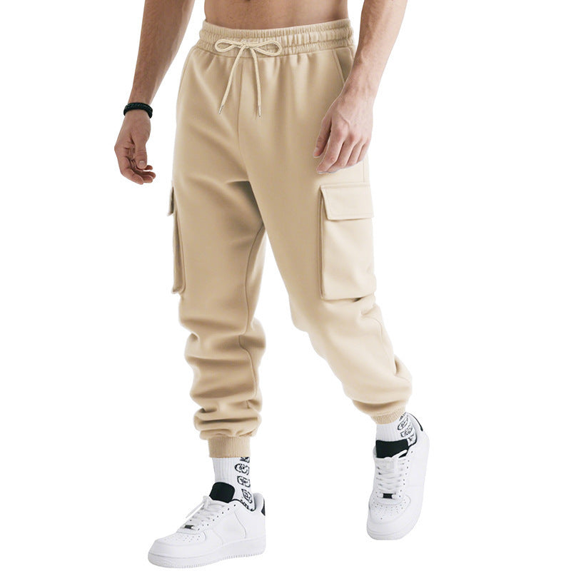 Herren nan technische Cargo-Sweathose mit Doppelklappen-Taschen, elastischem Kordelbund und konischen Rippbündchen EB