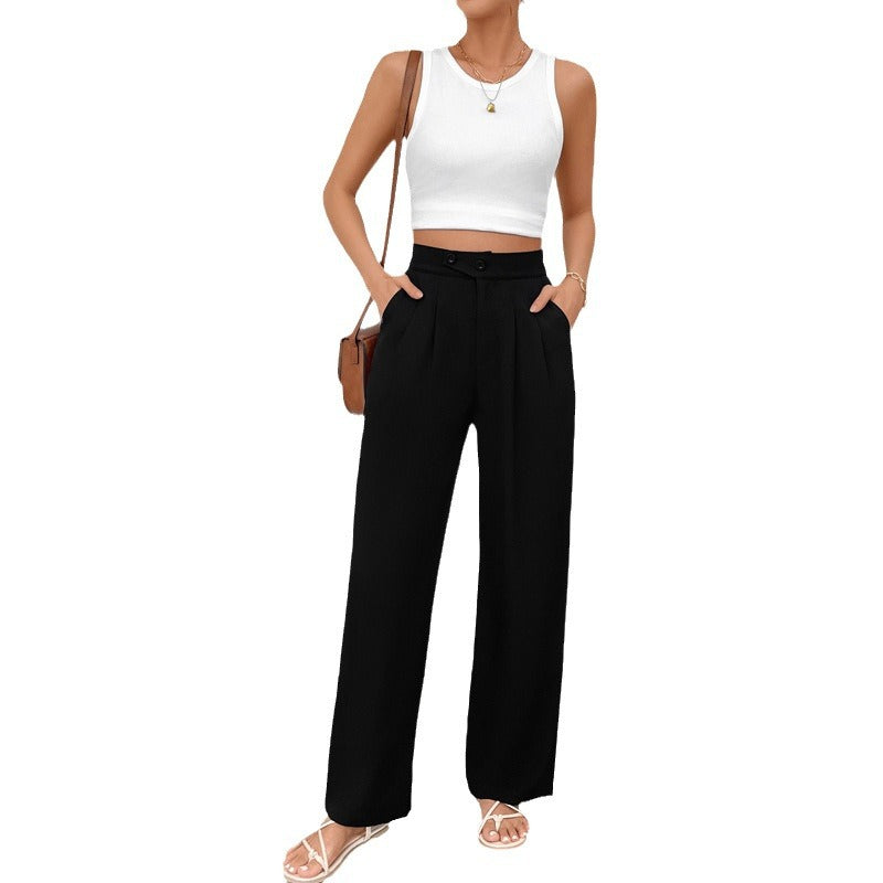 Damen Elegante Stoffhose mit hoher Taille und seitlichen Taschen EB
