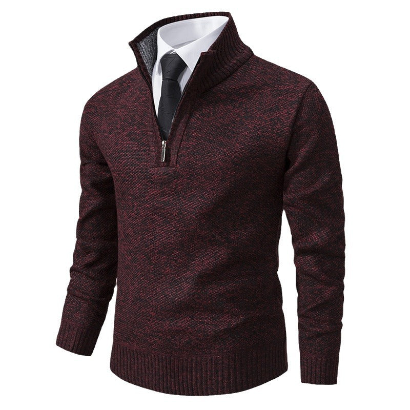 Herren eleganter Strickpullover mit halbem Reißverschluss und strukturierter Oberfläche EB