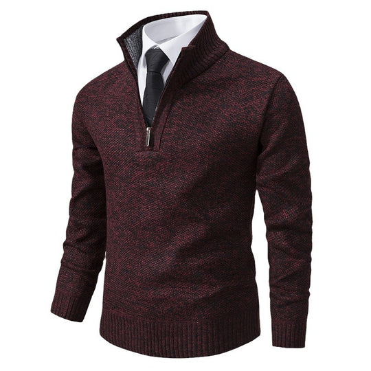 Herren eleganter Strickpullover mit halbem Reißverschluss und strukturierter Oberfläche EB