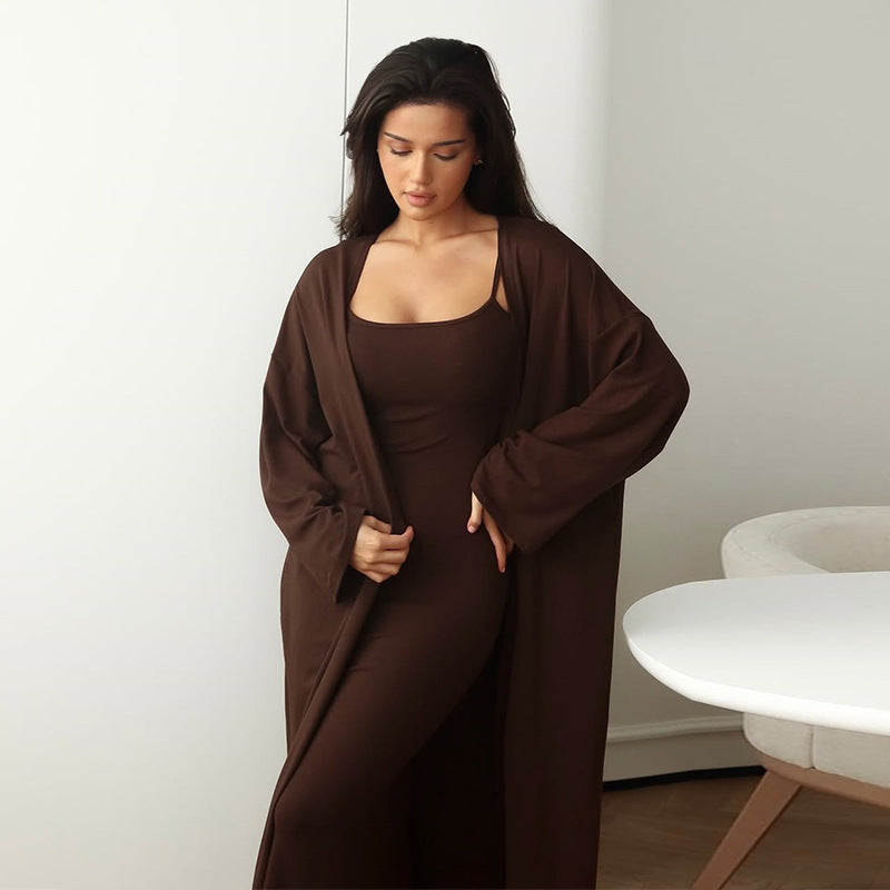 Damen Langärmliges Maxikleid mit offenem Cardigan EB