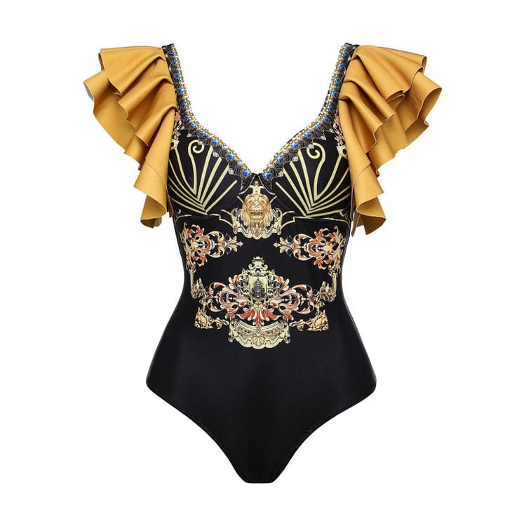 Damen Einteiler Badeanzug mit elegantem Design und passendem Wickeltuch EB