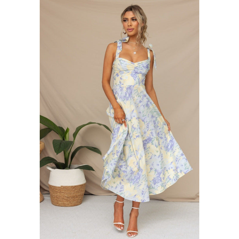 Damen Sommerliches Maxikleid mit verstellbaren Trägern und Raffungen EB