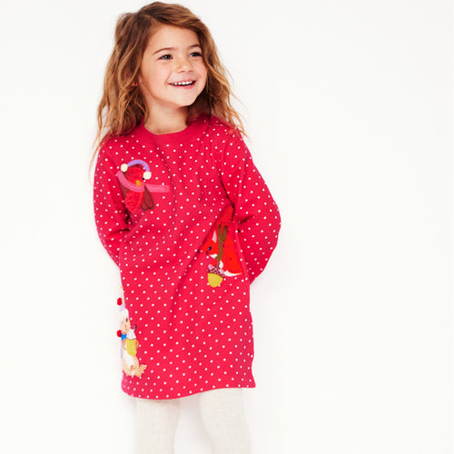 Mädchen Langarmkleid mit bunten Tierapplikationen EB