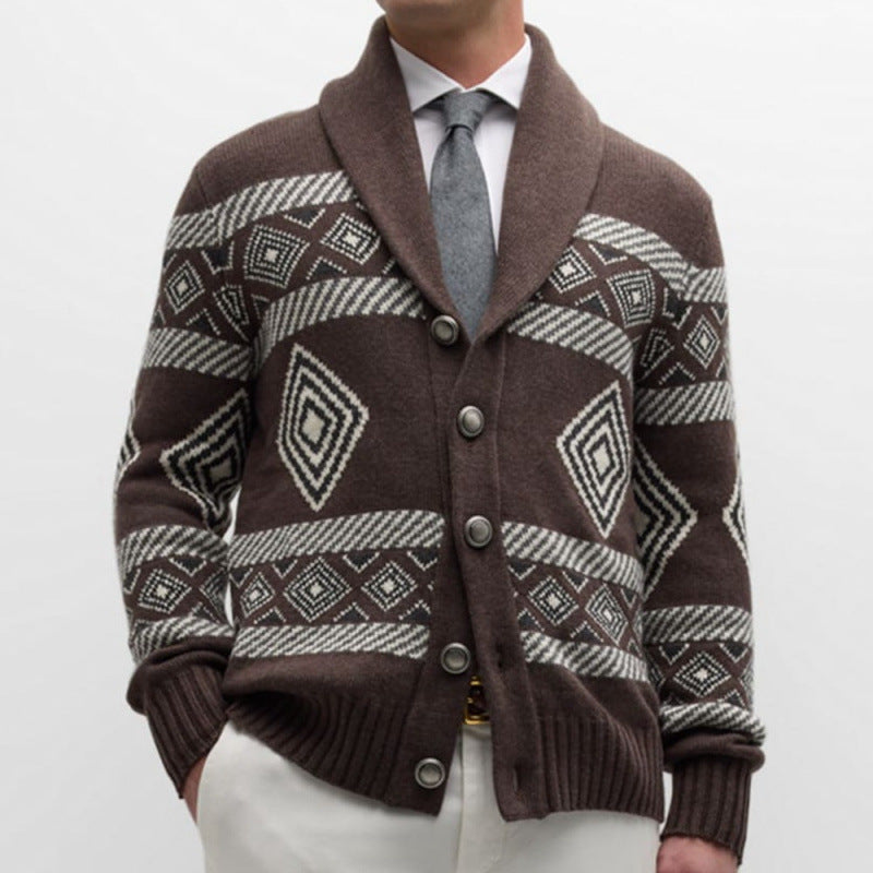 Herren Strickjacke mit modernem grafischen Muster und klassischem Kragen EB