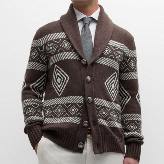 Herren Strickjacke mit modernem grafischen Muster und klassischem Kragen EB