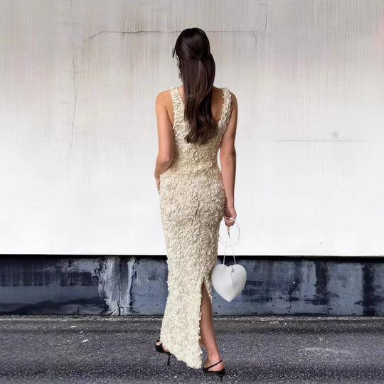 Damen Exquisites Abendkleid mit floralem Design und tiefem Ausschnitt EB
