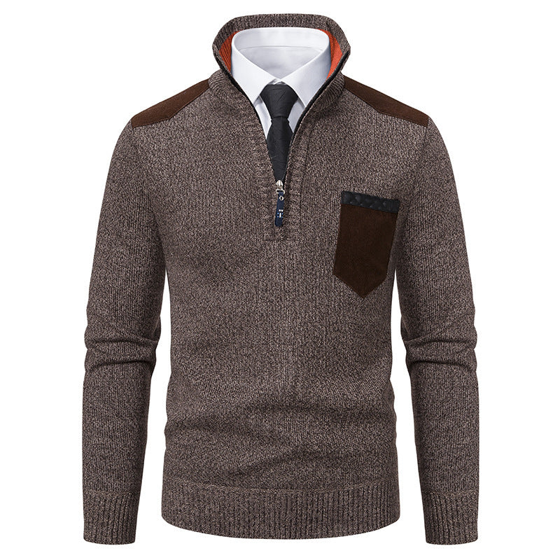 Herren lässiger Pullover mit halbem Reißverschluss und modernem Kragen EB