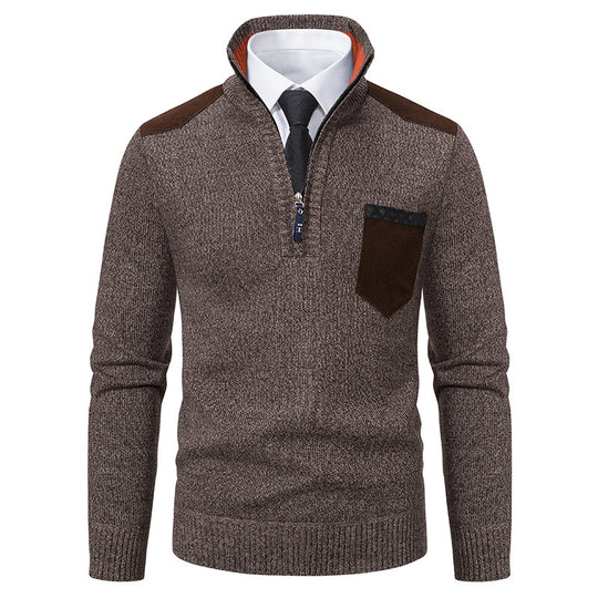 Herren lässiger Pullover mit halbem Reißverschluss und modernem Kragen EB